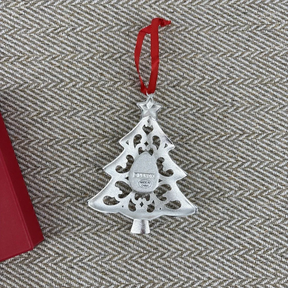 Lenox Ornament Christmas Bejeweled Tree Silver Plate Green Crystal